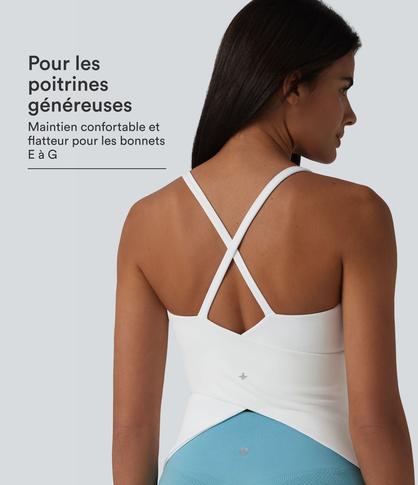 Caraco de yoga col rond échancré à dos croisé et ourlet croisé avec brassière intégrée — Bonnets E-G