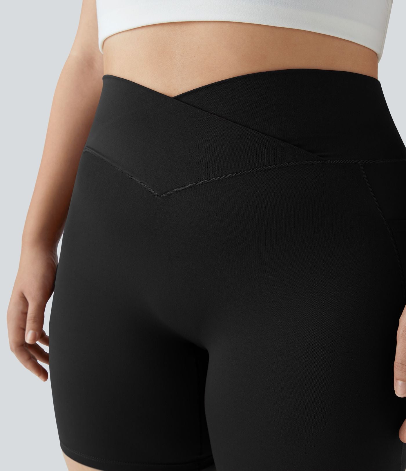 Softlyzero™ Short Biker Taille Haute Crossover Poches Latérales Yoga Grande Taille 17,5cm