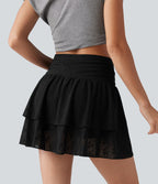 Jupe casual 2-en-1 à volants taille haute avec cordon de serrage et dentelle