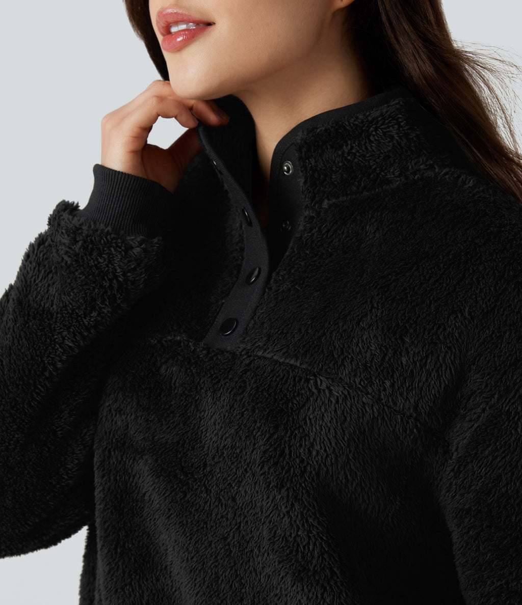 Sweat-shirt polaire col montant boutonné