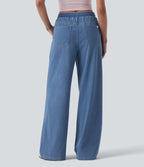 Jean large Halara Flex™ casual à rayures taille mi-haute avec cordon de serrage et poches