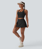 Jupe de tennis micro mini 2-en-1 SoftlyZero™ Airy taille haute croisée avec poche - UPF50+