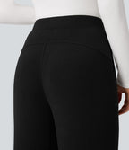 Pantalon taille haute large thermique confortable avec poches