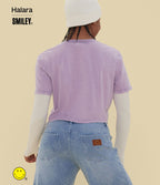 T-shirt casual en coton délavé Halara X Smiley® col rond à manches courtes