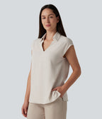 Chemisier tailleur en mélange de lin col V sans manches avec ourlet fendu