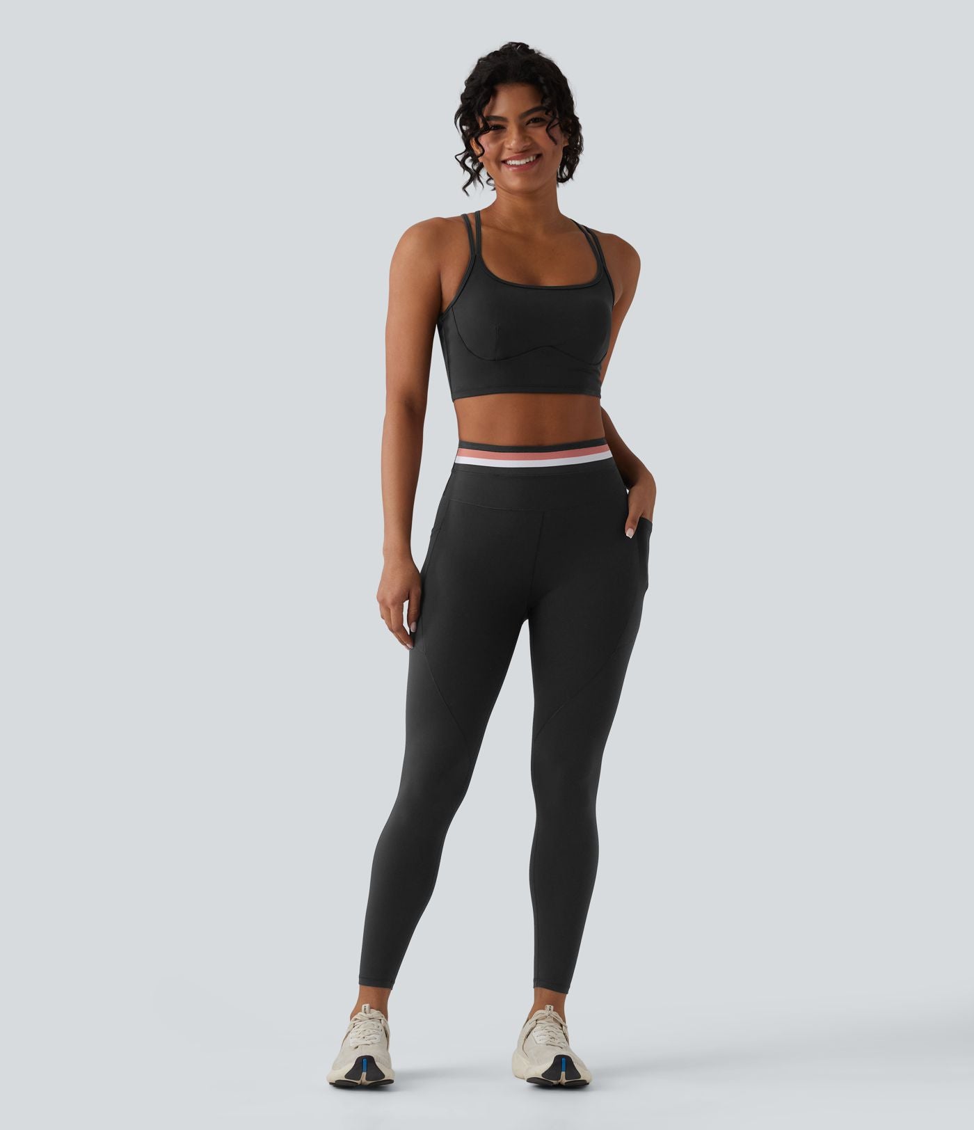 Legging de sport Halara UltraSculpt™ 7/8 gainant taille haute color block à rayures avec poches