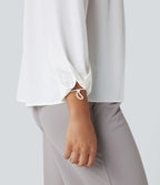 Chemise tailleur col montant dentelle contrastante manches longues