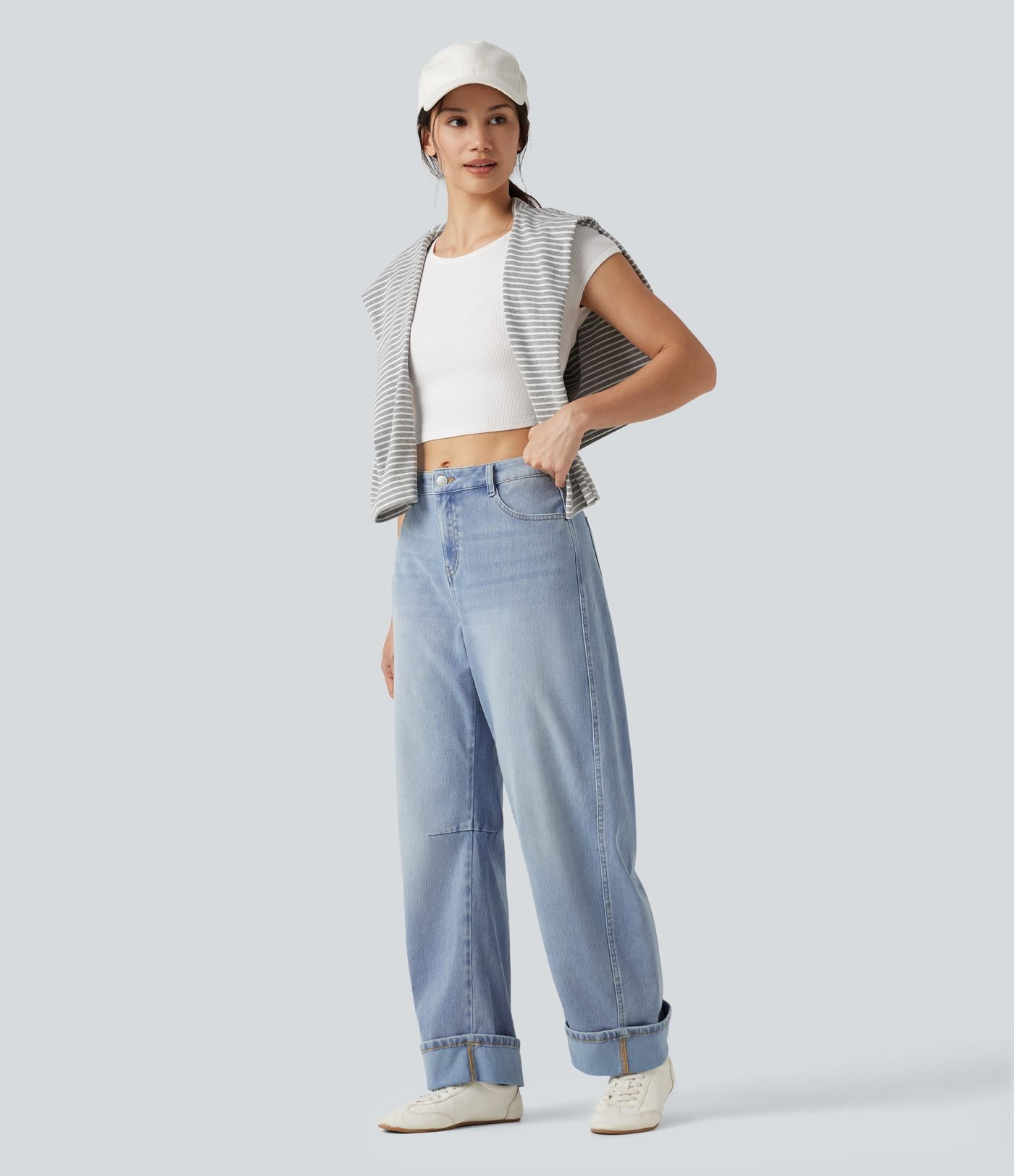 Jean barrel leg Halara Flex™ taille mi-haute, à revers avec poches