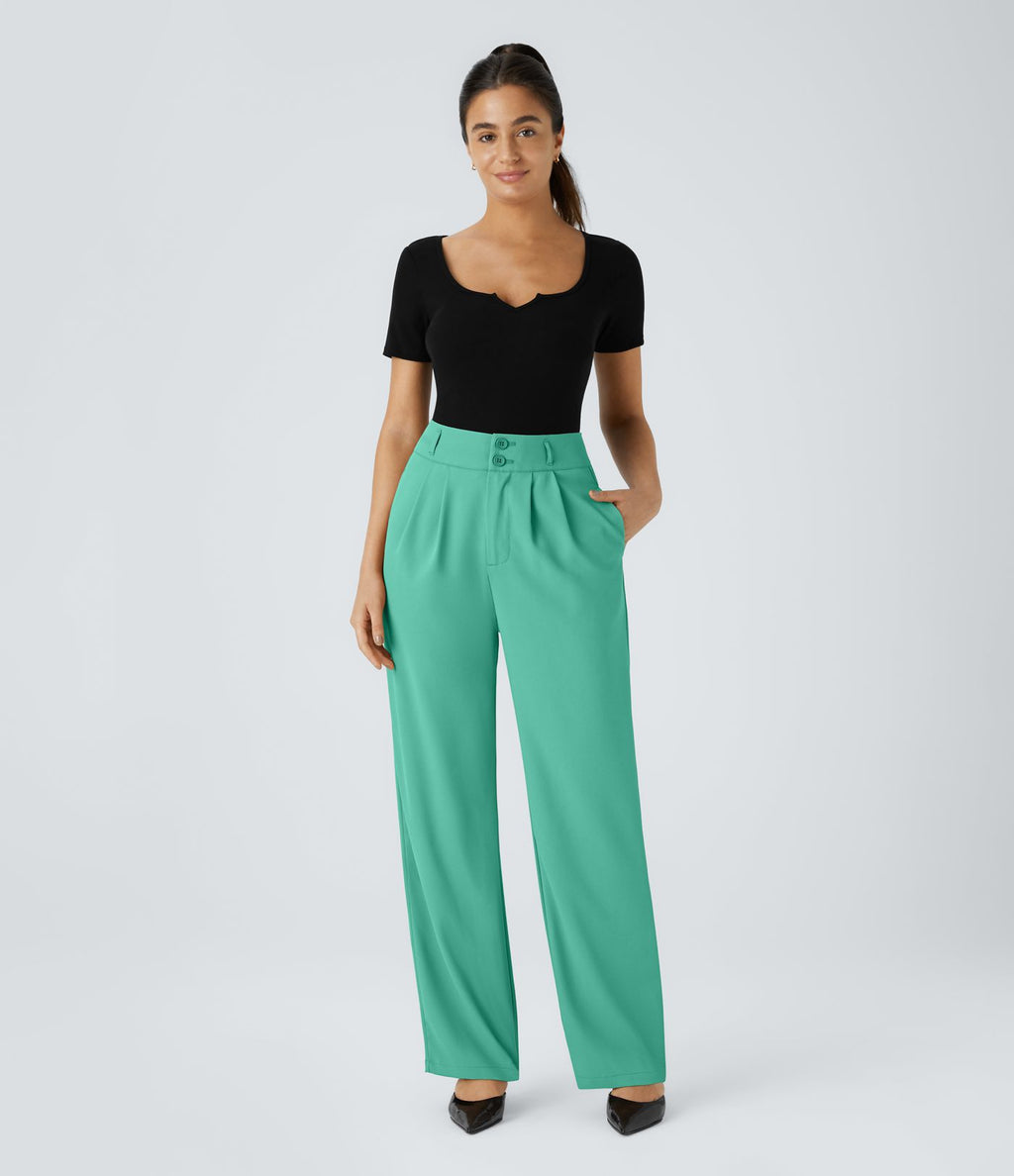 Pantalon de travail Halara Flex™ droit froncé avec poche zippée, taille haute