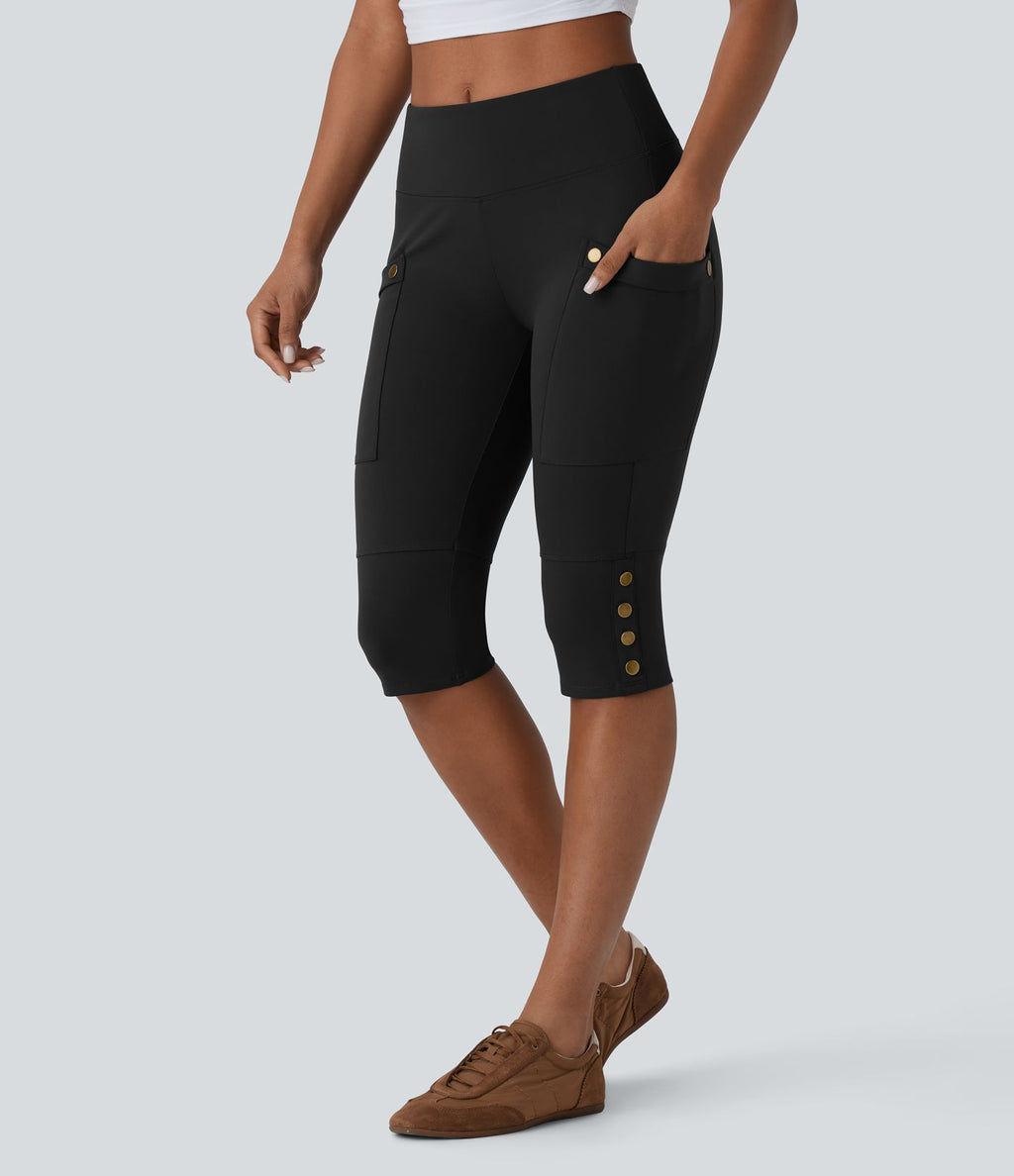 Pantalon pedal pusher ajusté gainant taille haute avec poches décoratives DayStretch