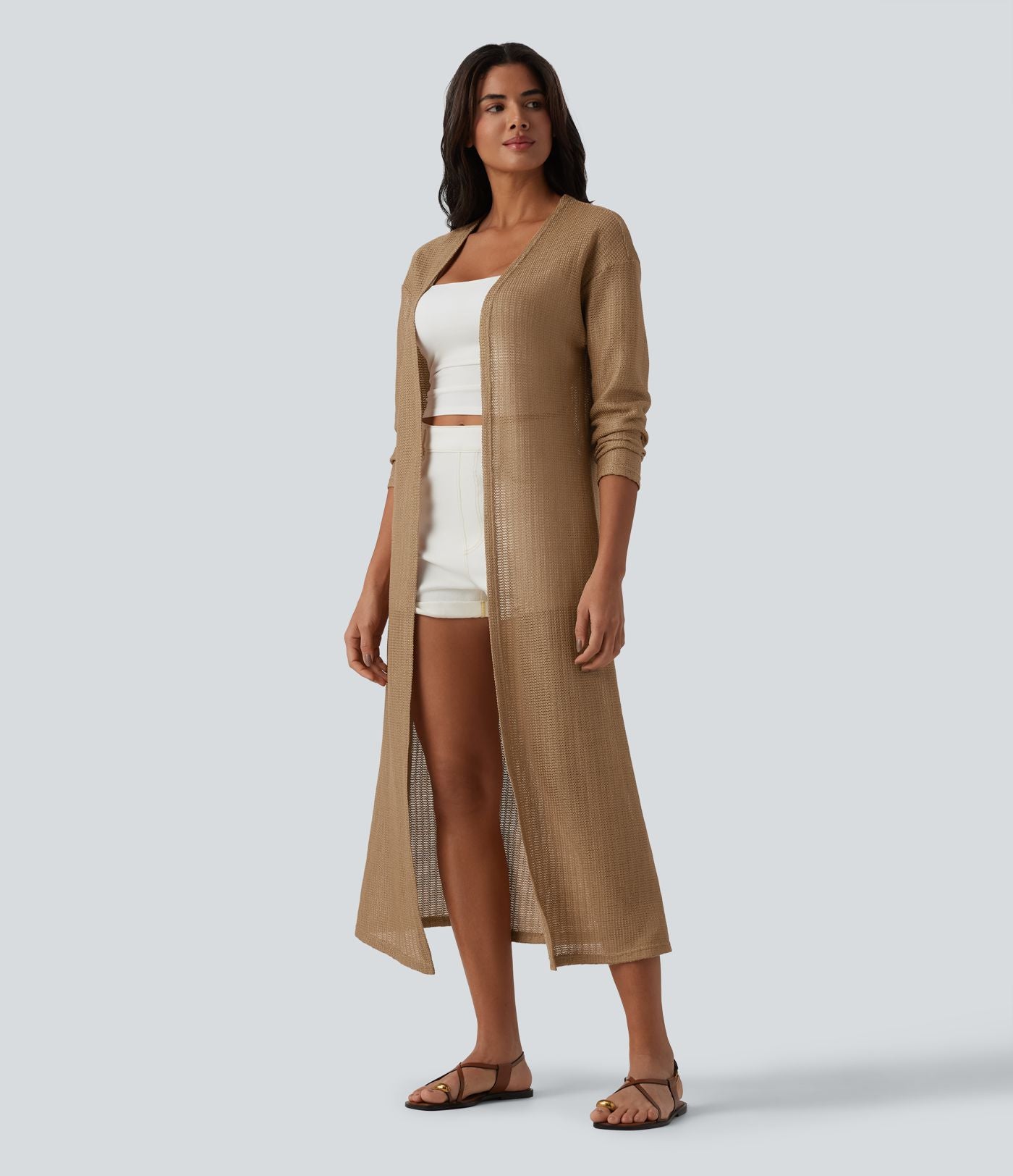 Manteau long casual crochet maille manches longues