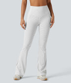 Pantalon de yoga à coupe bootcut gainant taille haute à rayures avec poches