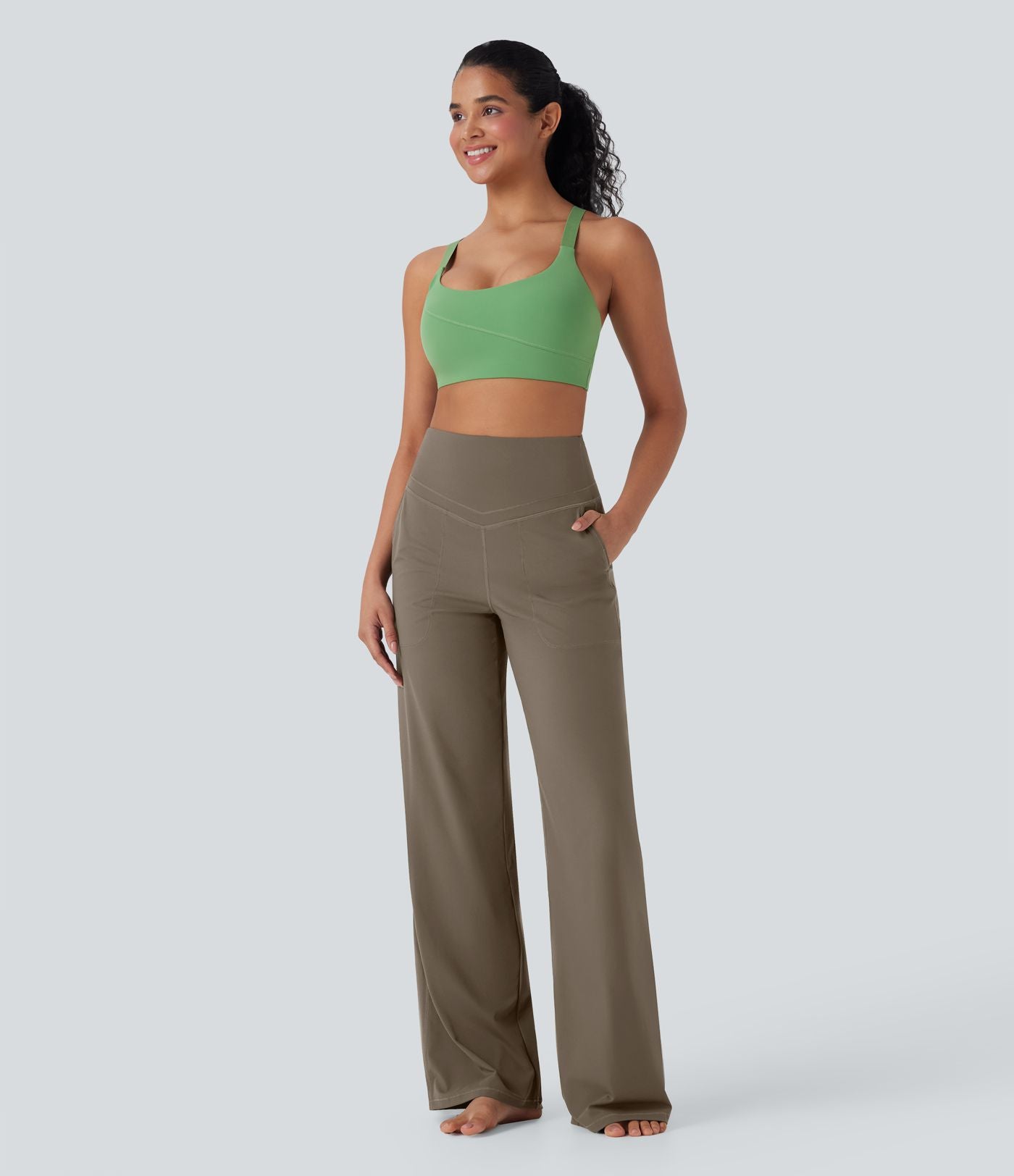 Pantalon de yoga droit gainant taille haute avec poches Halara UltraSculpt™