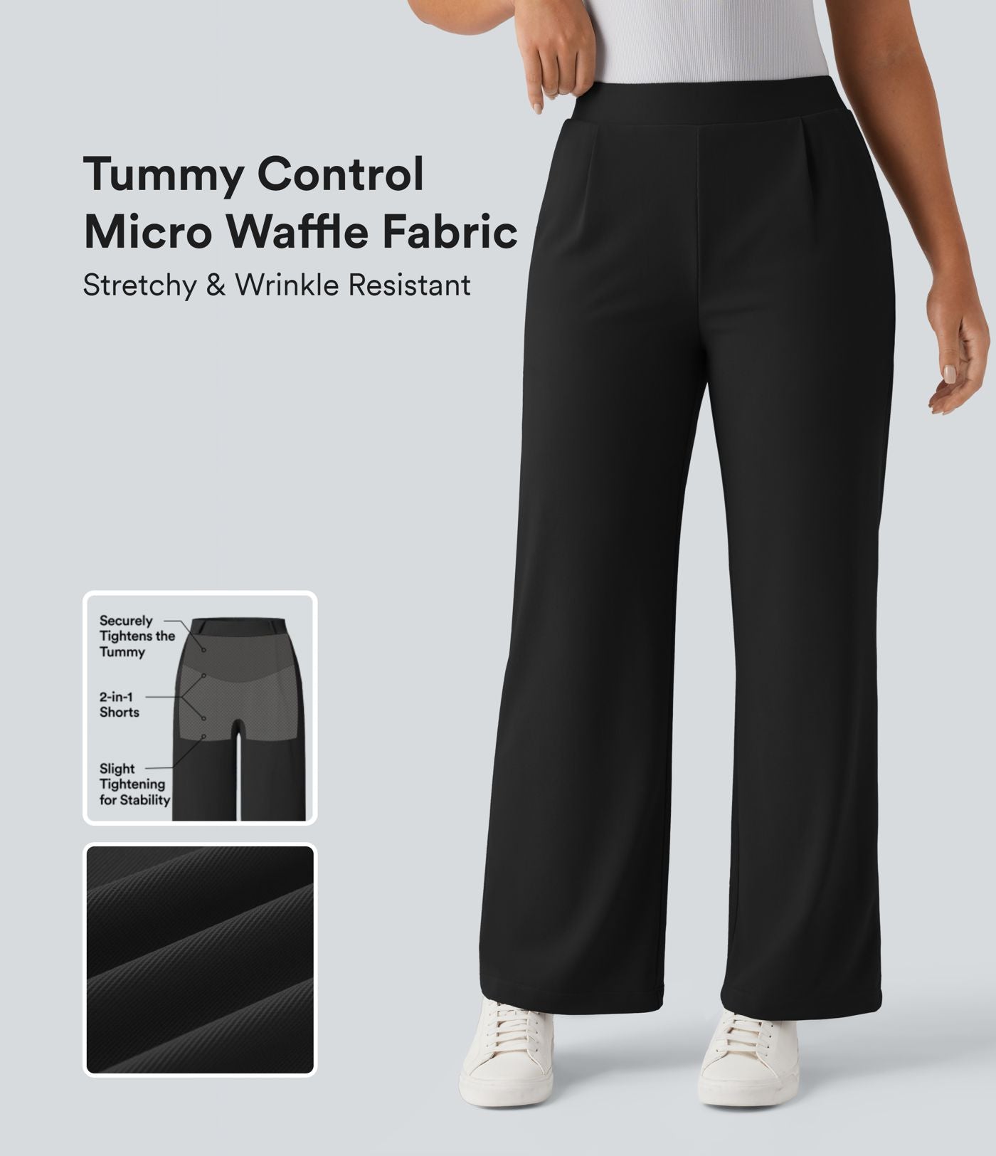 Pantalon tailleur large gainant sculptant taille haute en micro-gaufré avec poches Halara Flex™