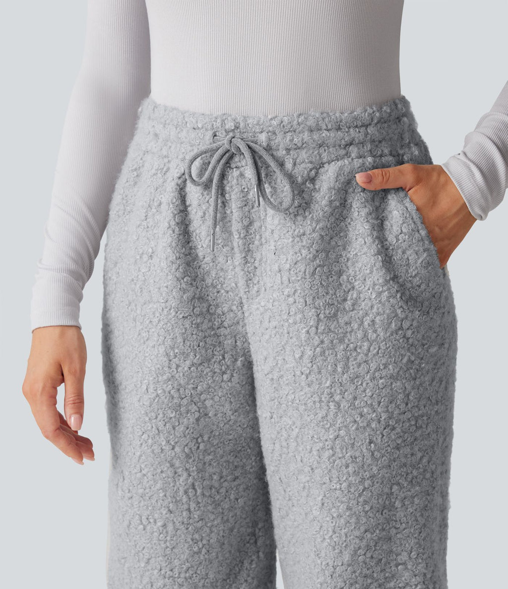 Jogging décontracté en teddy taille mi-haute avec cordon et poches