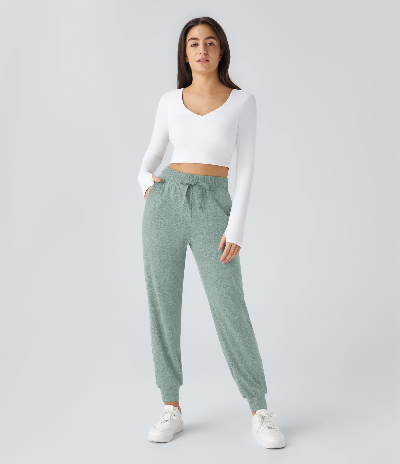 Jogging Yoga Froncé Taille Haute Cordon de Serrage Poche Latérale