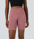 Short 17,5cm Biker Uni à Taille Haute avec Poche Latérale