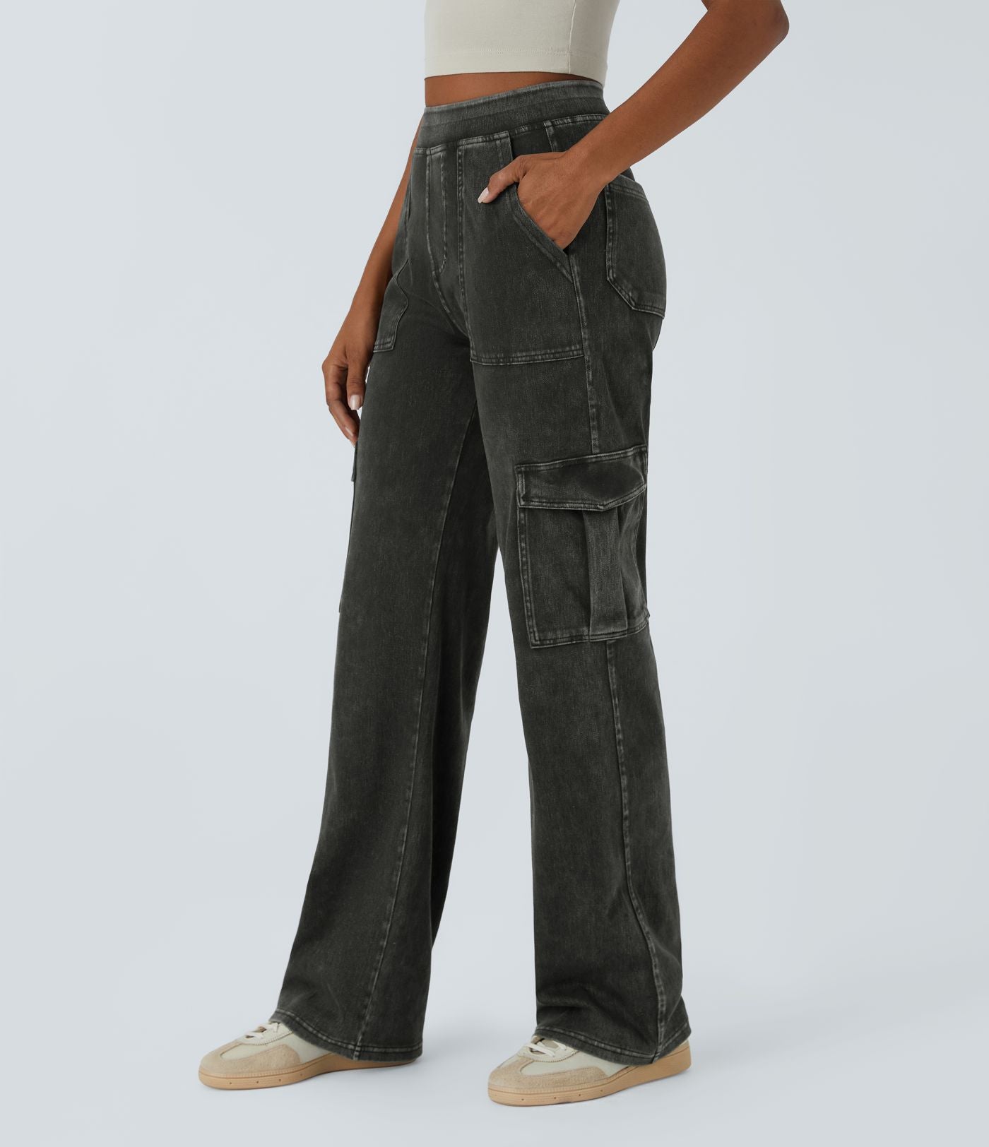 Halara Flex™ Taille Mi-Haute Multiples Poches Jambe Droite Jean Cargo Décontracté Extensible
