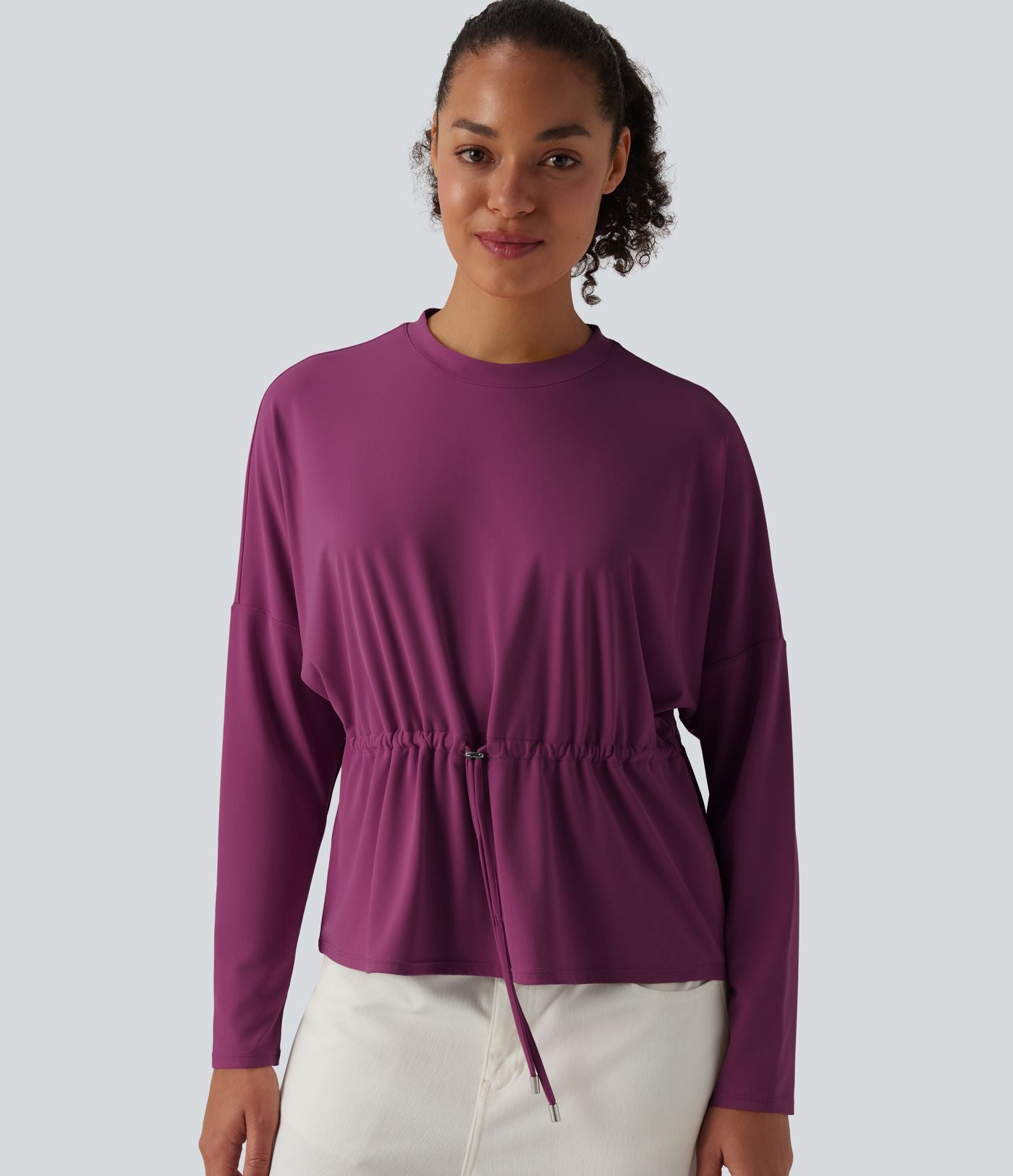Top casual SoftlyZero™ col rond manches longues avec cordon de serrage - UPF50+