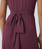 Breezeful™ Robe Mi-Longue Col en V Manches Courtes Poche Latérale Nouée au Dos Séchage Rapide