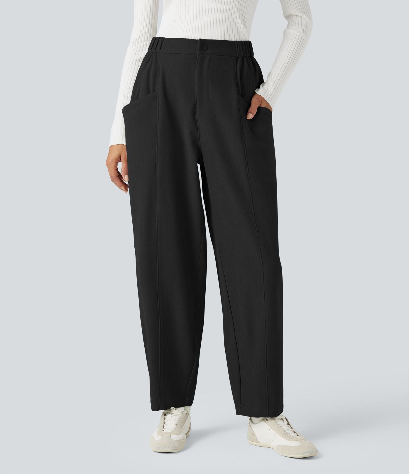 Pantalon barrel taille haute avec poches