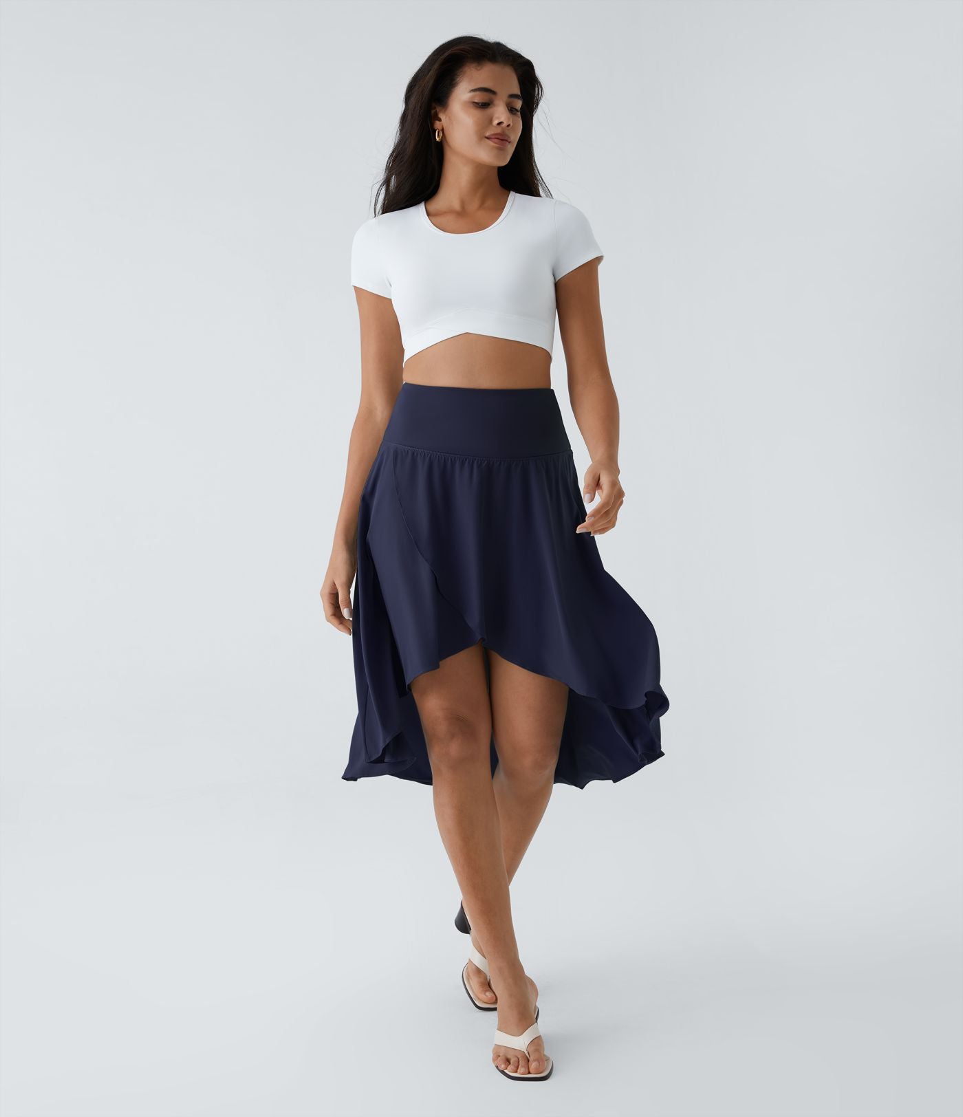Breezeful™ Jupe Danse Fluide 2-en-1 à Taille Haute Volants Asymétriques Haut-Bas et Séchage Rapide