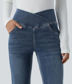 Halara Flex™ Jean Évasé à Taille Haute avec Poche Crossover Tissu Élastique Lavé