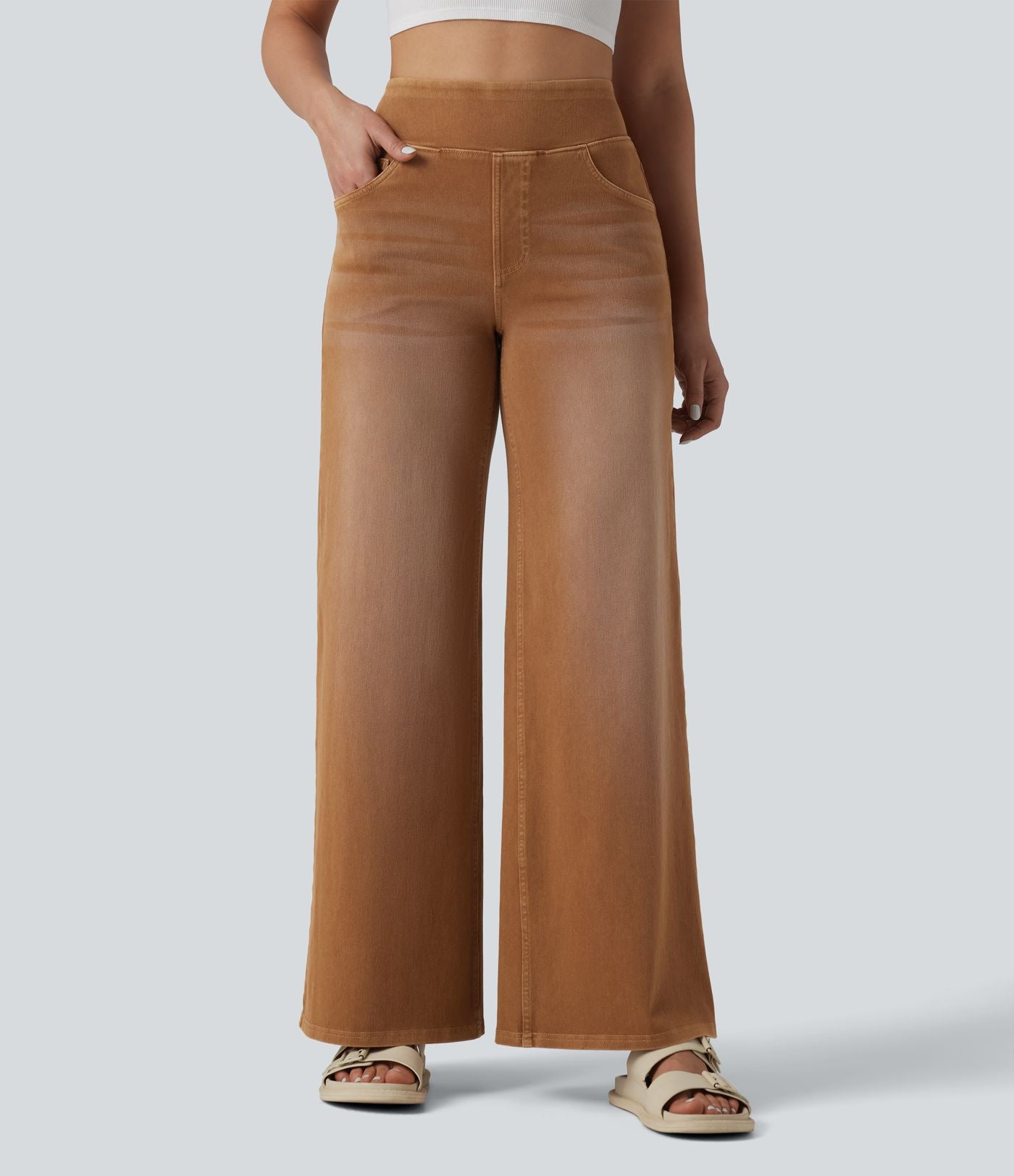 Halara Flex™ Jean large coloré délavé taille haute avec poches