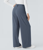 Halara Flex™ Pantalon Tailleur en tissu gaufré à taille haute, jambes larges, plis et poches latérales