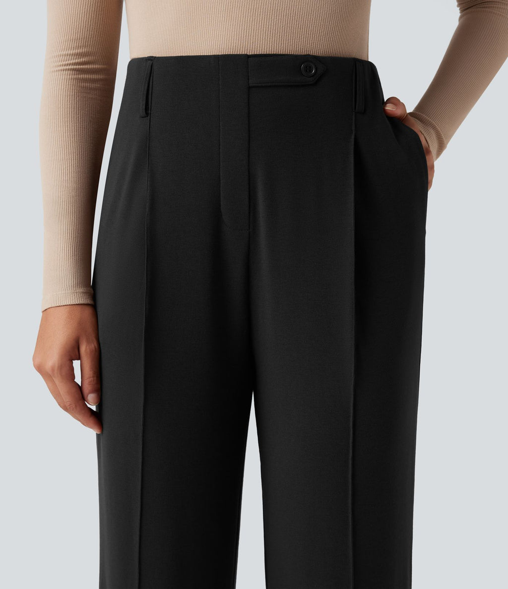 Pantalon tailleur thermique taille haute avec poches