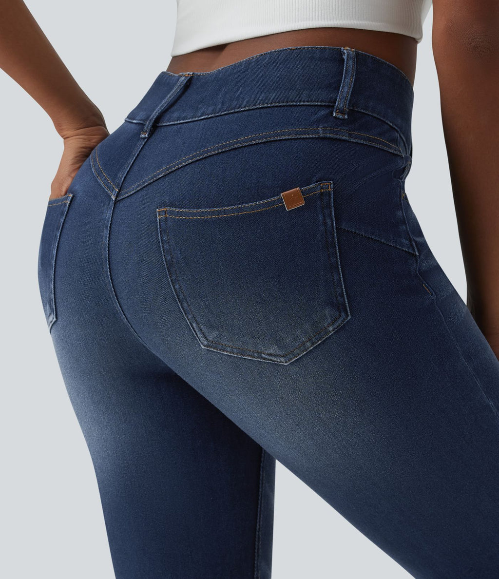Halara Flex™ Jean skinny 7/8 casual taille mi-haute en lyocell drapé effet délavé, avec poches