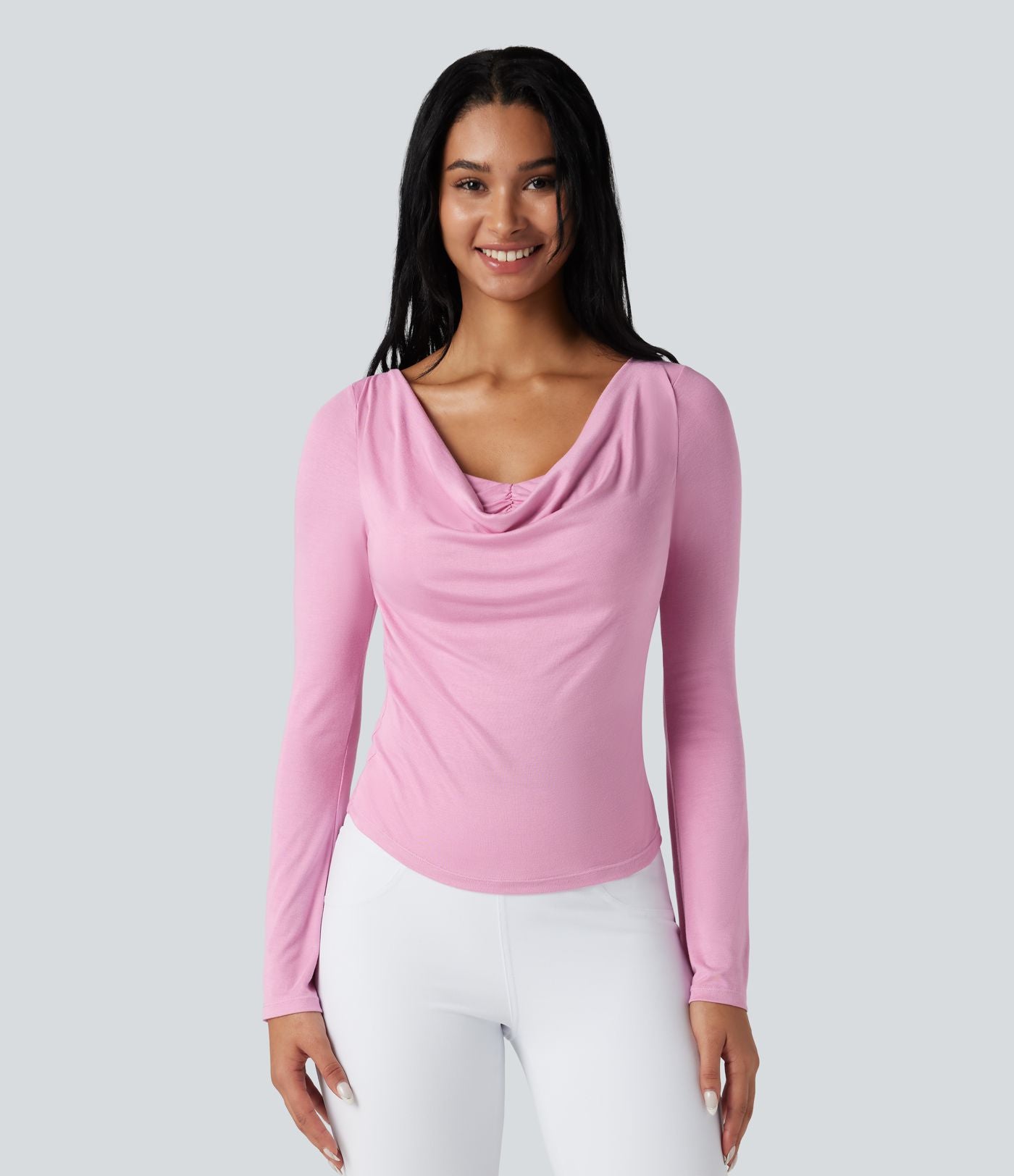 Top de sport danse côtelé col bénitier manches longues