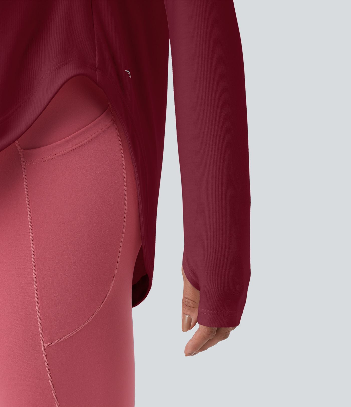 Top de sport yoga une épaule séchage rapide ourlet arrondi asymétrique manches longues avec trous pouces - Brassière intégrée