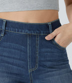 Jean droit Halara Flex™ à taille haute, poches multiples, effet délavé et tissu extensible