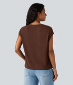 T-shirt décontracté semi-transparent col cranté manches courtes