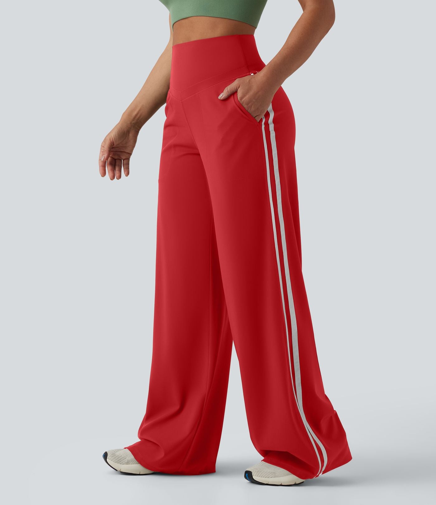 Pantalon ample yoga Halara UltraSculpt™ taille haute gainant à rayures color block avec poches