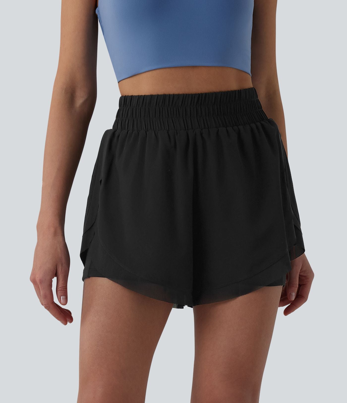 Short de running 2-en-1 taille haute mesh contrasté avec poches