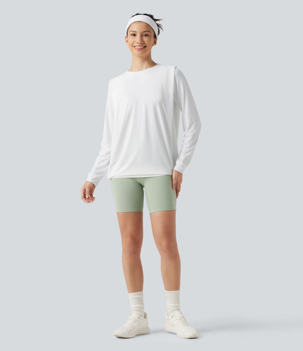 Haut de yoga effet frais InstantCool longueur allongée à manches longues avec encolure arrondie, fronces et protection solaire UPF50+