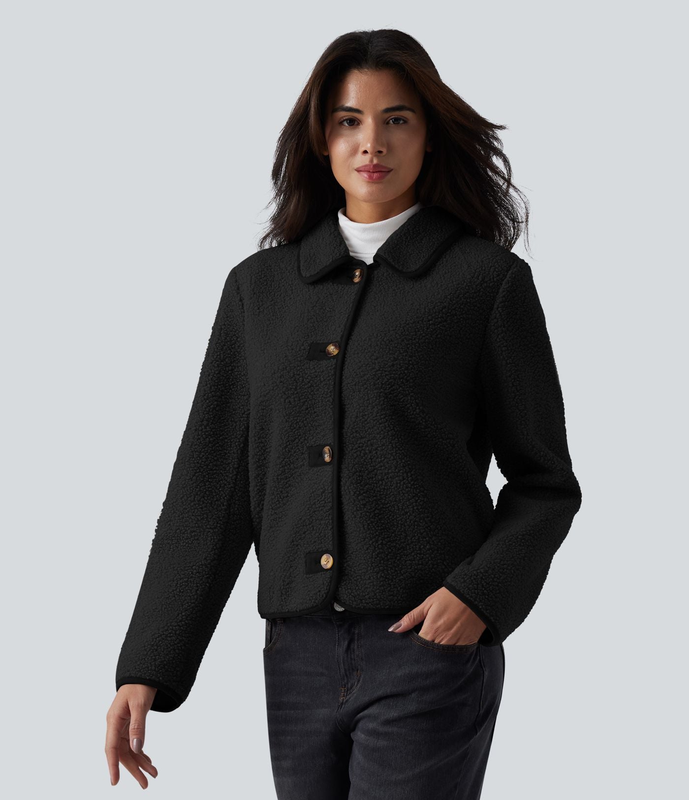 Veste casual sherpa col manches longues avec poches