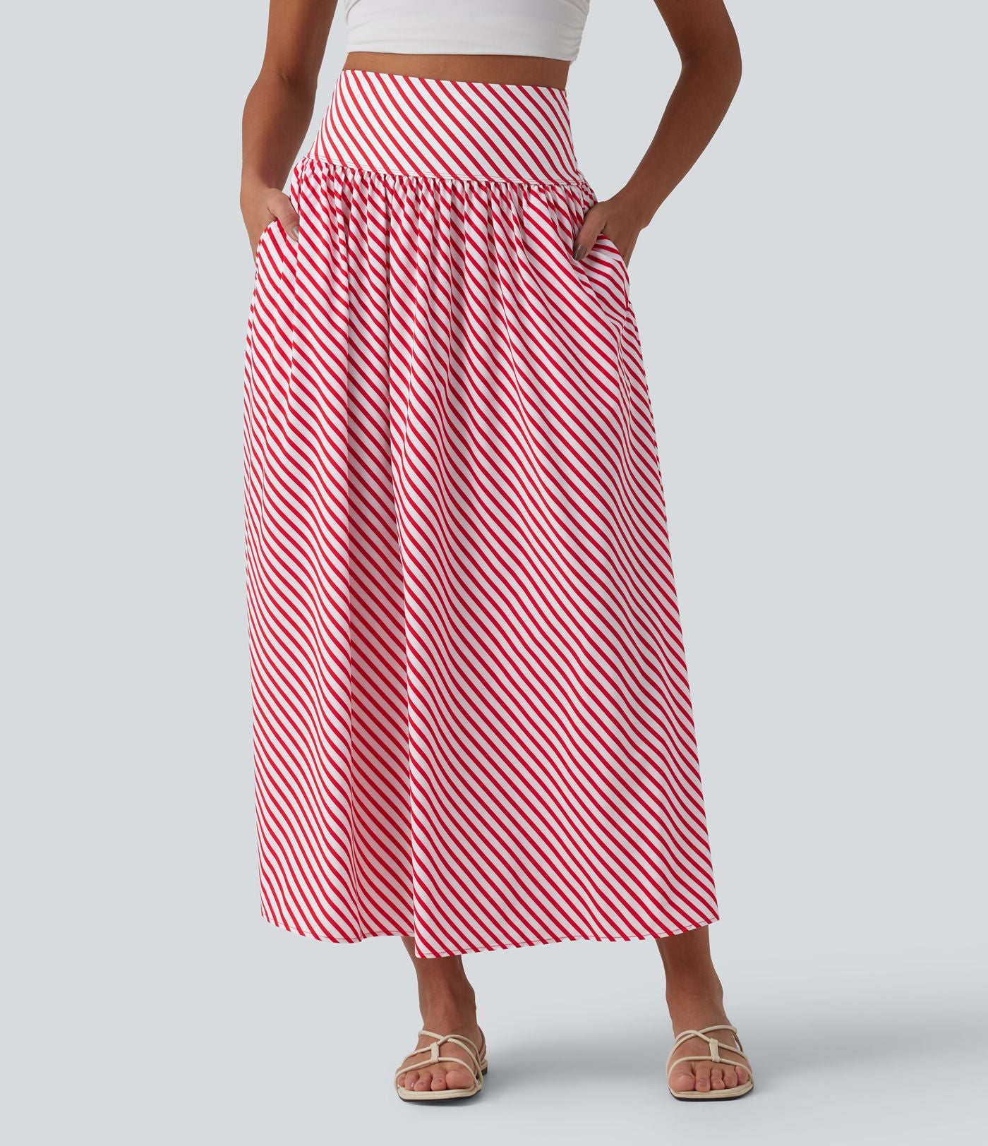 Jupe longue fluide casual à rayures taille haute avec poches