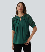 Blouse décontractée col rond manches courtes - réversible