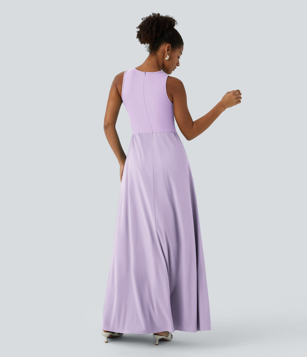 Combinaison Breezeful™ à séchage rapide pour demoiselles d'honneur et invitées de mariage, sans manches, avec fermeture éclair, poches latérales et détails contrastés