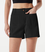 Short casual taille haute toucher lin 7,5 cm avec poches