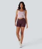 Short de yoga gaufré à taille haute croisée avec poches latérales 12,5 cm
