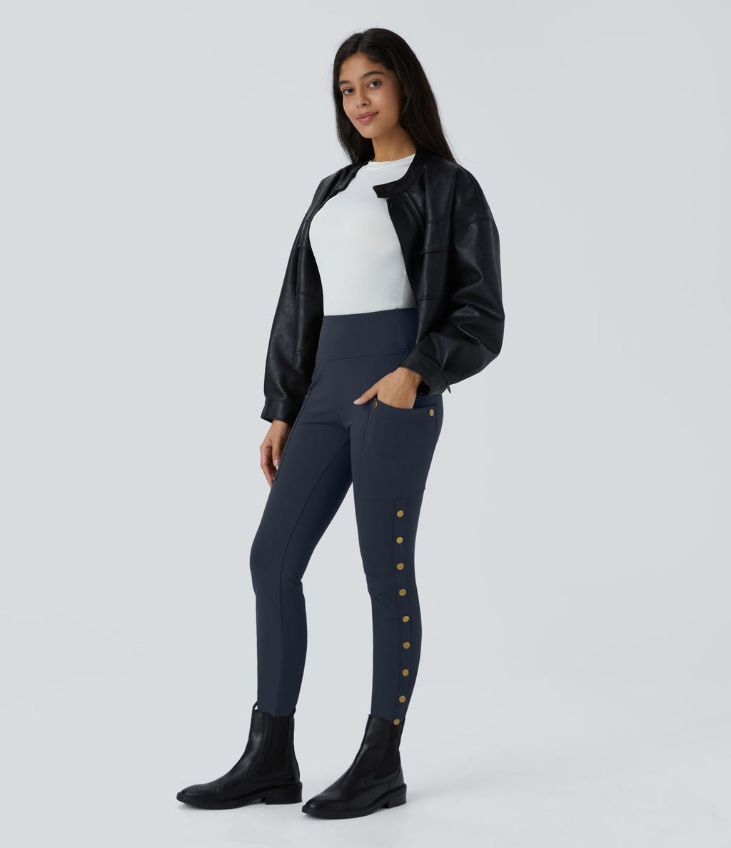 Pantalon taille haute ajusté longueur cheville avec poches décoratives DayStretch