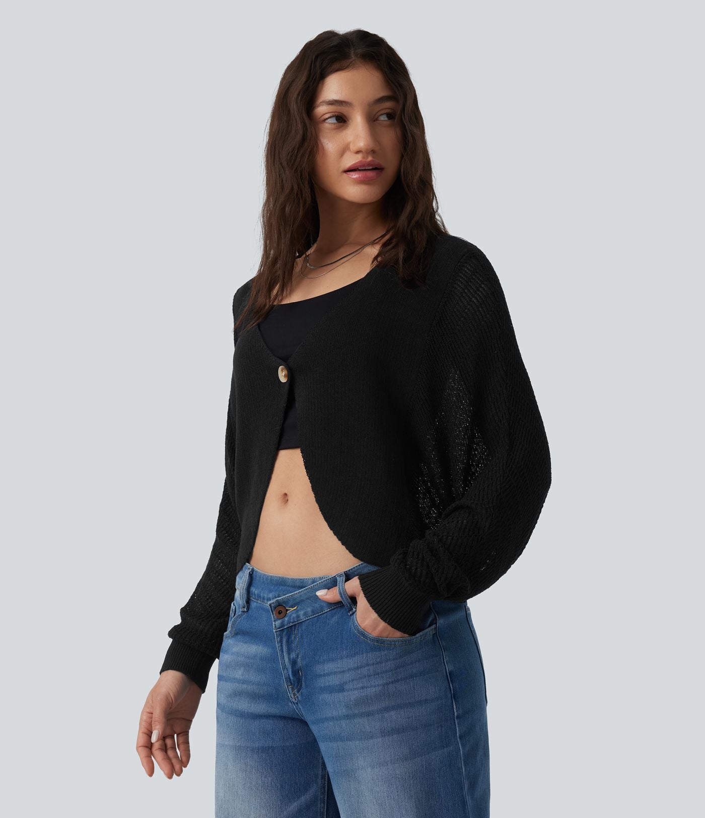 Gilet décontracté crochet décolleté V profond manches chauve-souris