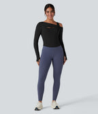 Top de sport yoga épaule asymétrique manches longues avec trous pouces