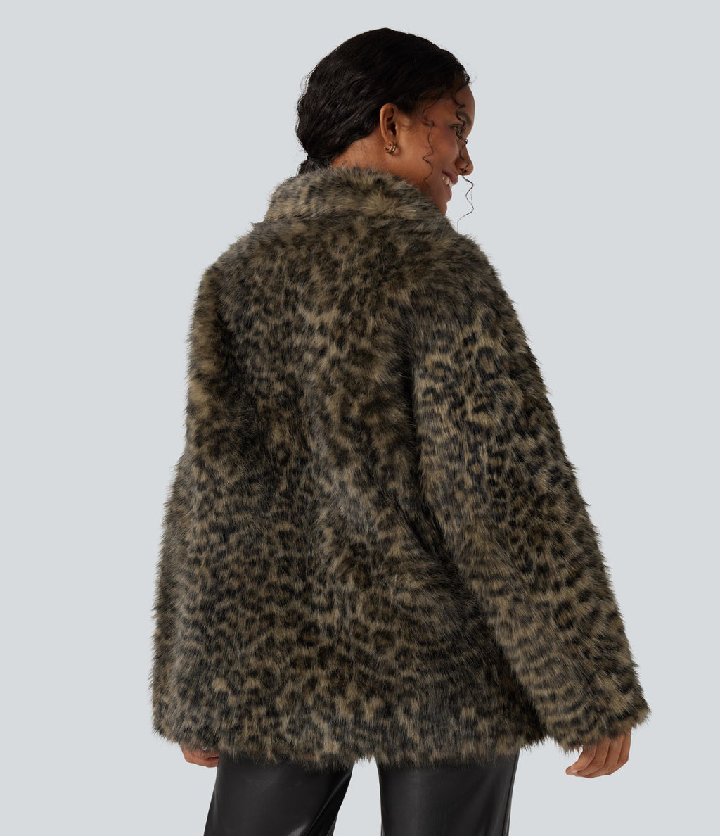 Manteau fausse fourrure col chemise manches longues avec poches
