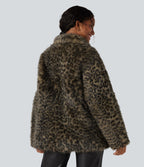 Manteau fausse fourrure col chemise manches longues avec poches