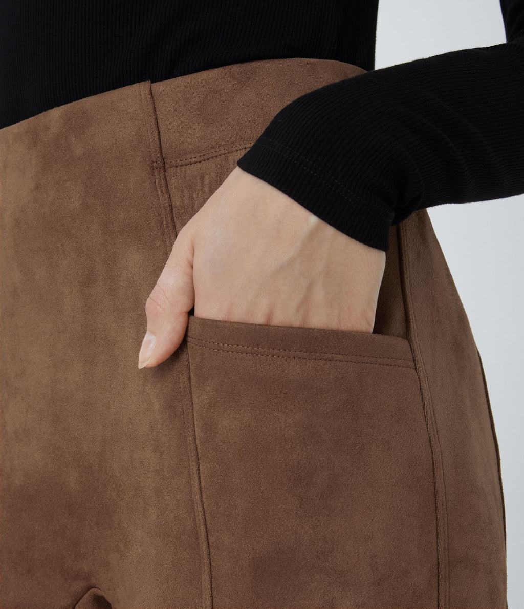 Legging décontracté en suédine taille haute, gainant, avec poches latérales